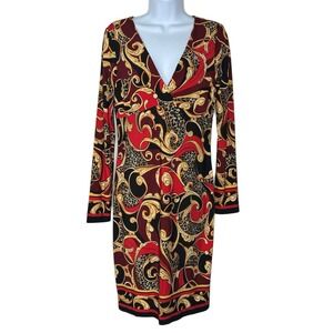 Vtg Cache Sheath Empire Dress Sz 8 Baroque Leopard Boho Fairy Whimsy Art Y2K L/S